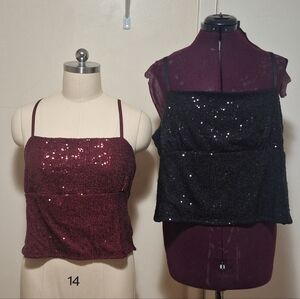 2 identical No Boundaries Sequin Fitted Camisole Red/Black Size 16-18